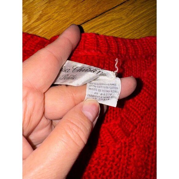 Vintage Marisa Christina Petite Hand-Knitted Red Sweater With Striped Accents - Picture 5 of 6